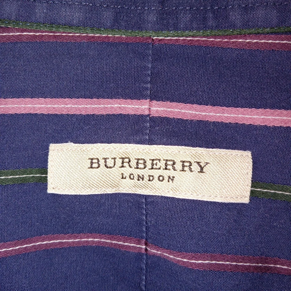 Burberry London Navy Striped Long Sleeve Shirt Mens Large - Picture 5 of 9